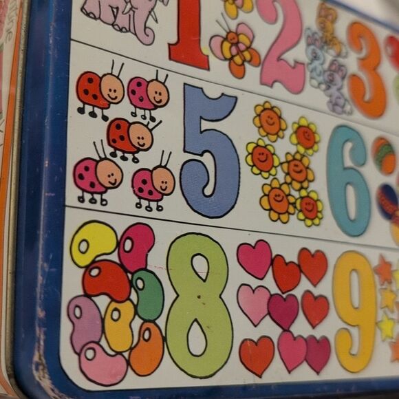 Vintage Rainbow Alphabet Number Cartoon Graphic Metal Tin Storage - Picture 7 of 8